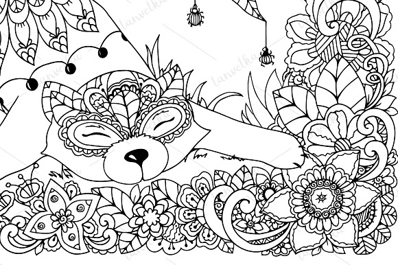Doodle fox lying in colors in Illustrations - product preview 1