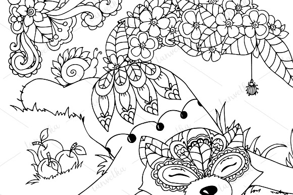 Doodle fox lying in colors in Illustrations - product preview 2
