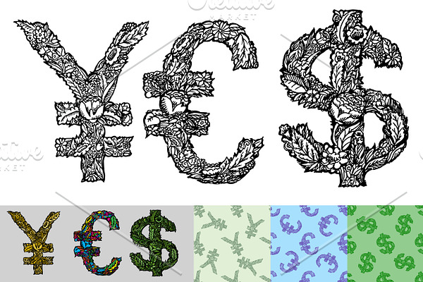 Currency Symbols. Yen, Euro, Dollar