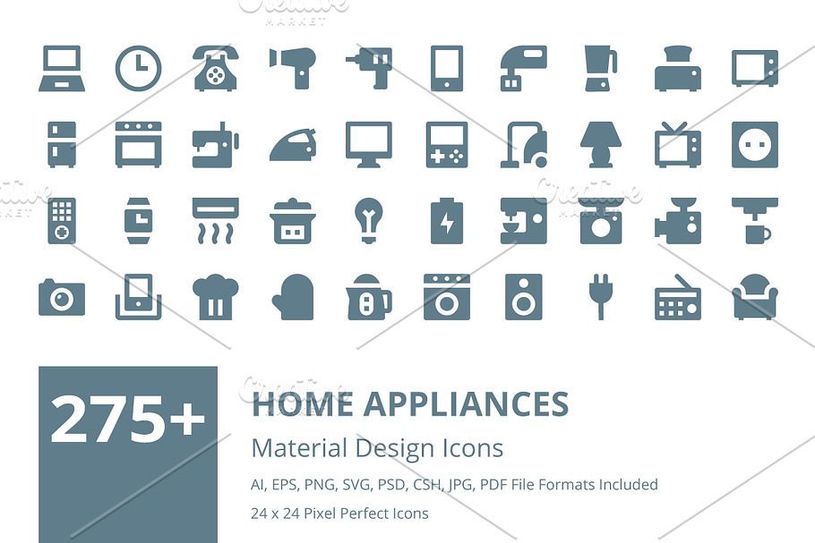 275+ Home Appliances Material Icons  in Graphics - product preview 8