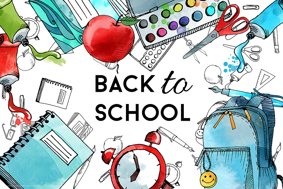 Back to school. Watercolor & vector 