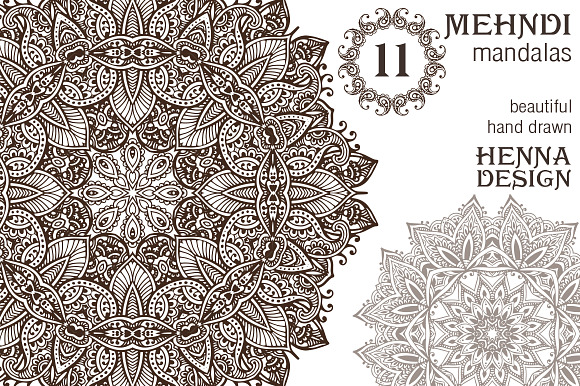 11 hand drawn mehndi mandalas in Graphics - product preview 4