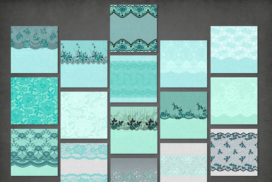 Aqua Linen and Lace Digital Paper in Textures - product preview 8