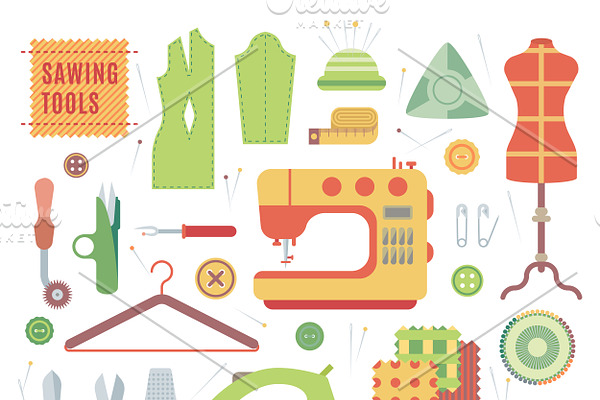 Sewing machines fabric vector set
