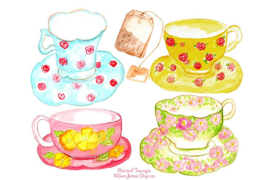 Watercolor Teacups