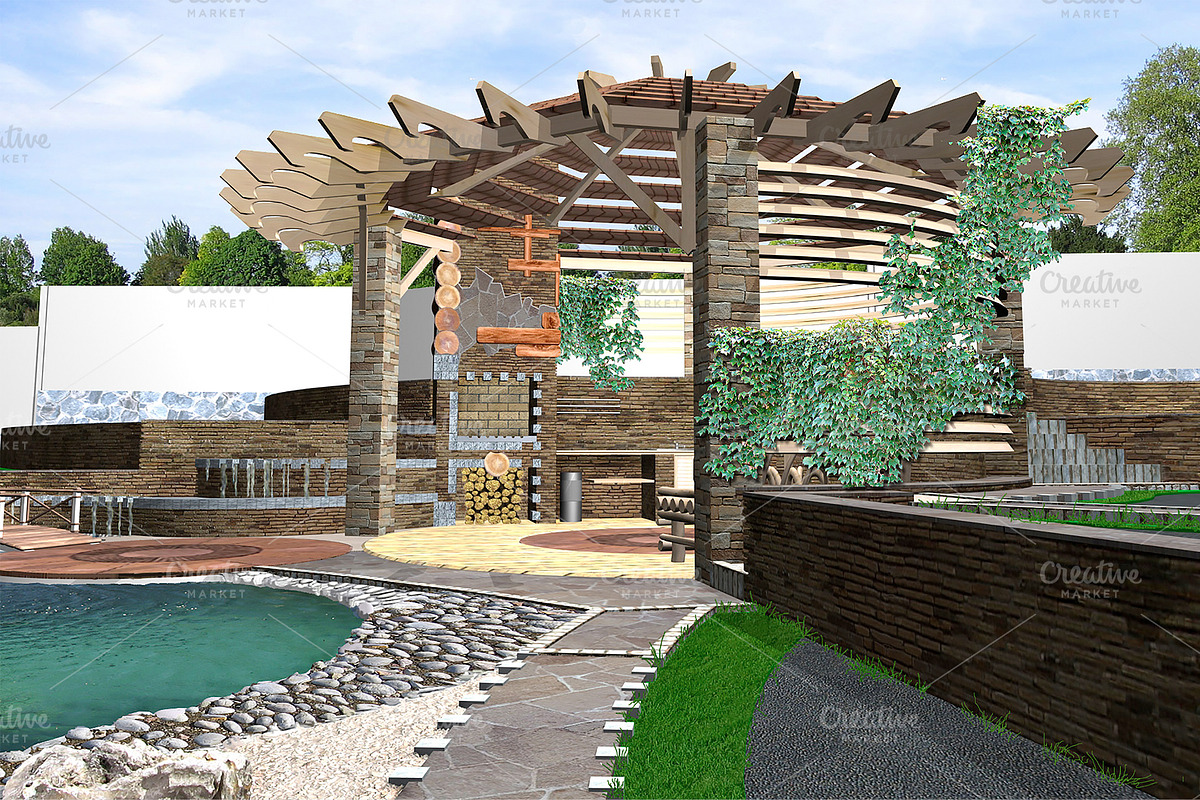 Gazebo low angle view, 3d render in Illustrations - product preview 8