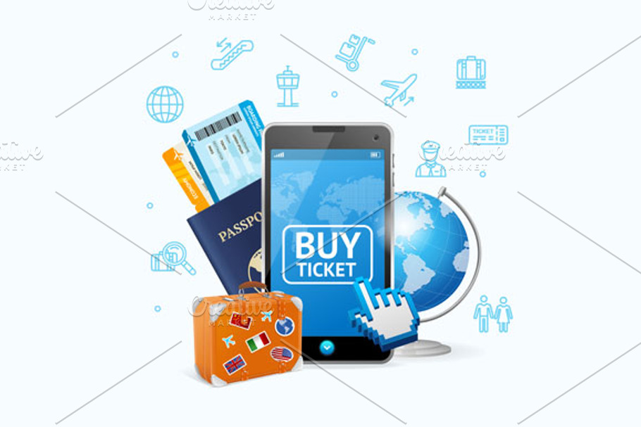 Online Ticket Airline with Mobile in Illustrations - product preview 8