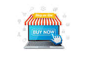Online Shopping with App. Vector