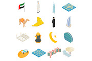 UAE icons set, isometric 3d style