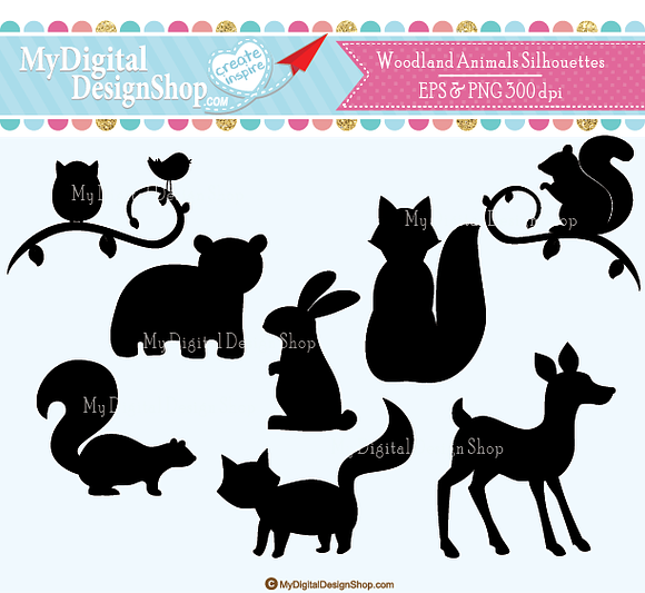 Woodland animals Silhouettes |C040 in Objects - product preview 1