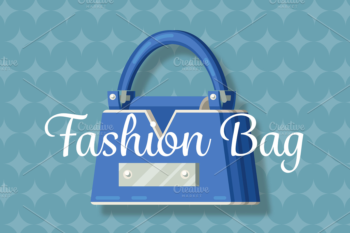 Blue fashion woman bag flat vector in Objects - product preview 8