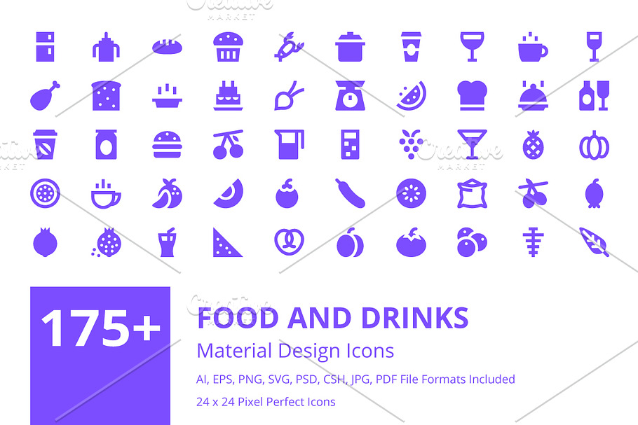 175+ Food and Drinks Material Icons 