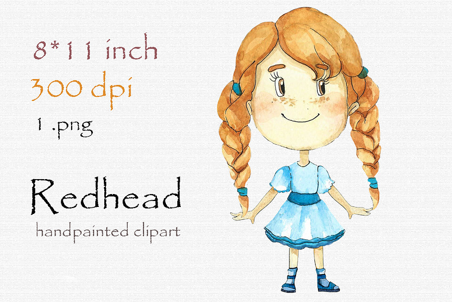 Digital clipart, redhead girl