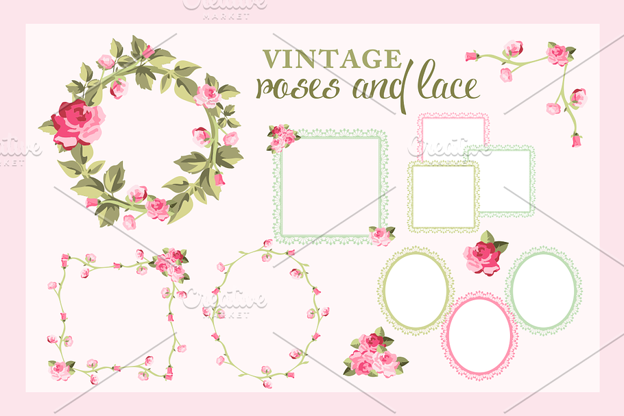 Rose Wreaths and Lace Frames Vectors in Illustrations - product preview 8