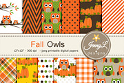 Fall Owl Autumn Digital Papers
