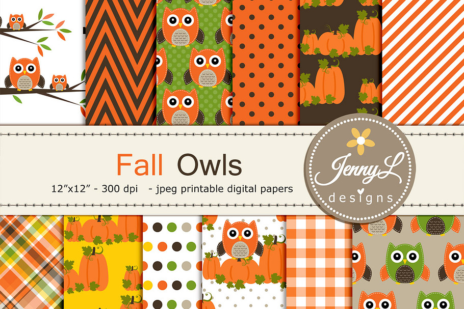 Fall Owl Autumn Digital Papers
