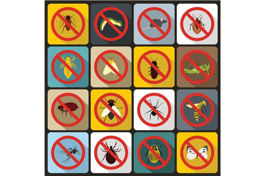 No insect sign icons set, flat style in Icons - product preview 8