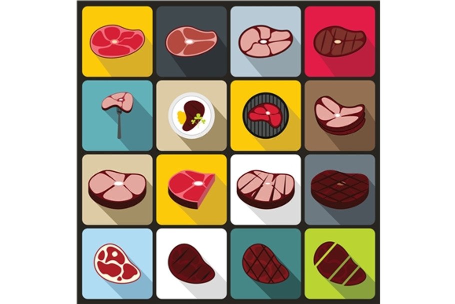 Steak icons set, flat style in Graphics - product preview 8