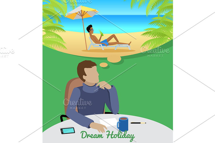 Man Dreaming About Vacation in Illustrations - product preview 8