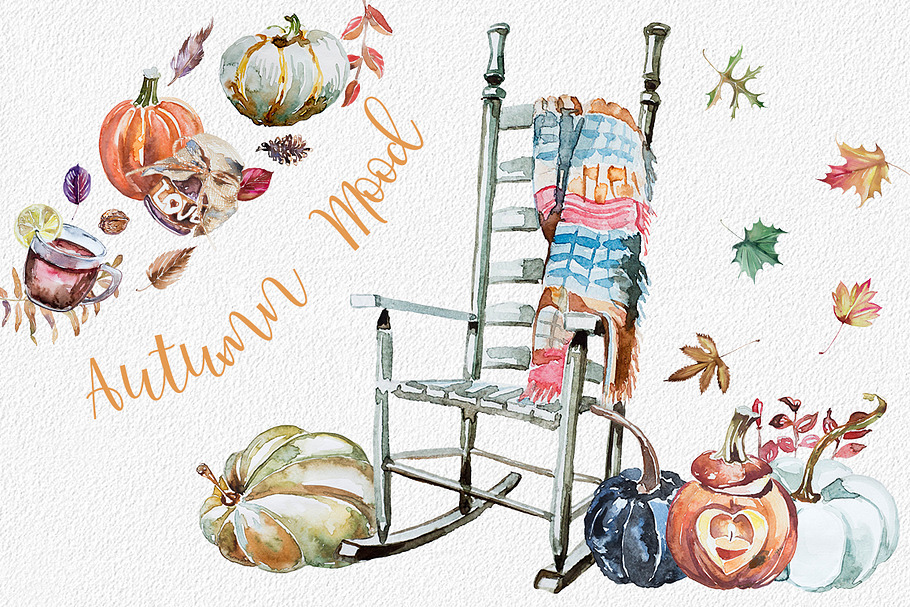 Watercolor Autumn Mood Clipart in Illustrations - product preview 8