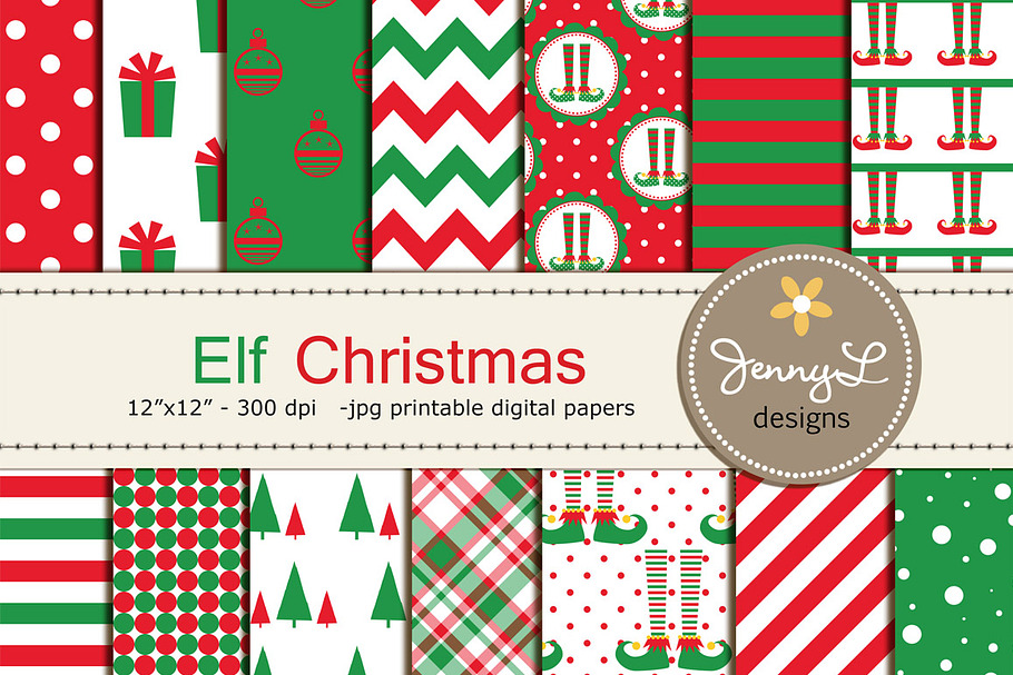 Elf Christmas Digital Papers in Patterns - product preview 8