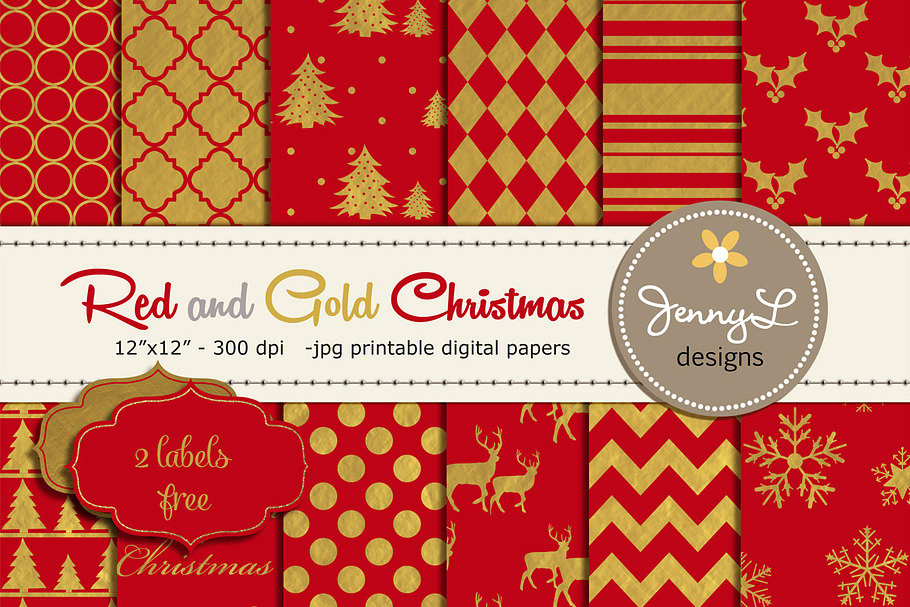 Red and Gold Christmas Digital Paper