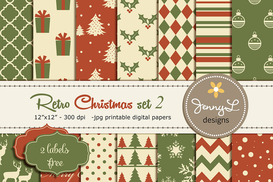 Retro Christmas Digital Papers 2 in Patterns - product preview 8
