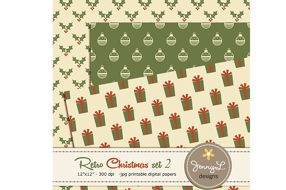 Retro Christmas Digital Papers 2 in Patterns - product preview 1