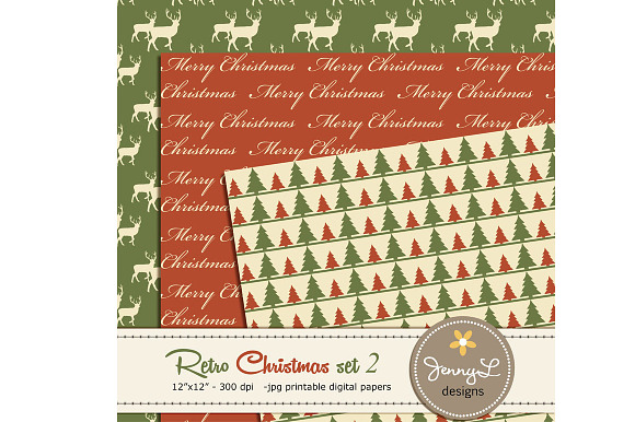 Retro Christmas Digital Papers 2 in Patterns - product preview 2