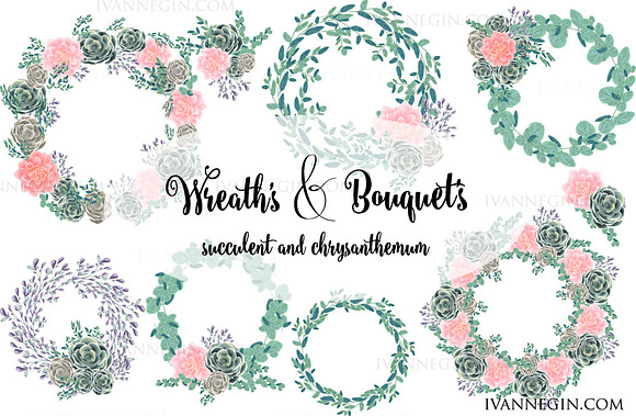 13 Succulents wreath clipart 4 card in Illustrations - product preview 1