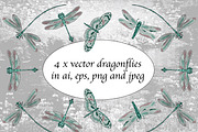 4 x vector dragonflies with clipart