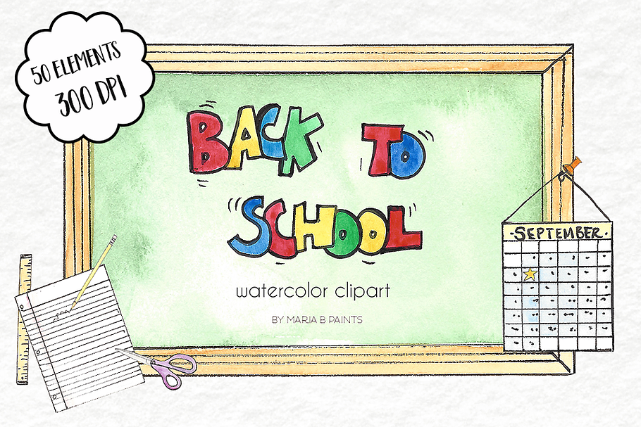 Watercolor Clip Art - Back to School in Illustrations - product preview 8