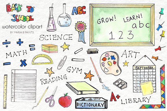 Watercolor Clip Art - Back to School in Illustrations - product preview 1