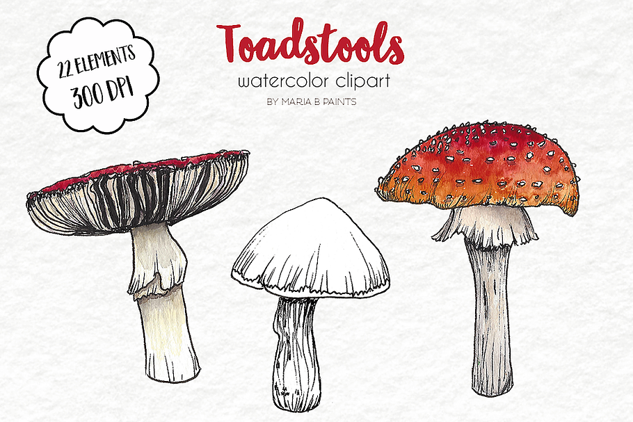 Watercolor Clip Art - Toadstools