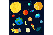 Space Icons set, cartoon style