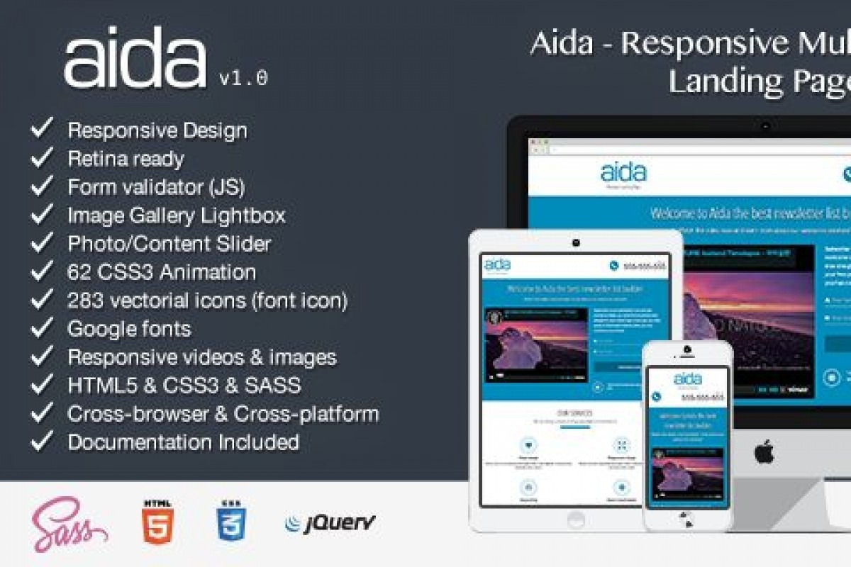 Aida - Responsive Landing Page in HTML/CSS Themes - product preview 8