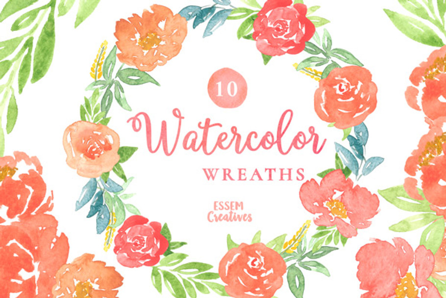 10 Watercolor Wreaths Clipart Set