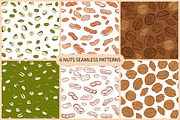 6 nuts seamless patterns