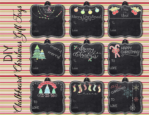 DIY - 16 Chalkboard Christmas Tags in Objects - product preview 1