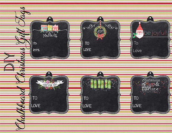 DIY - 16 Chalkboard Christmas Tags in Objects - product preview 2