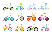 Set of Kids Bicycles and Tricycles