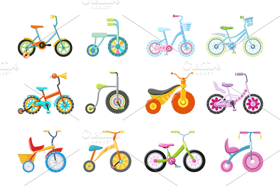Set of Kids Bicycles and Tricycles in Objects - product preview 8