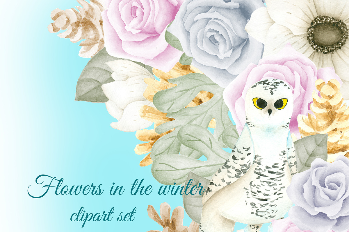 Winter flowers clipart in Illustrations - product preview 8