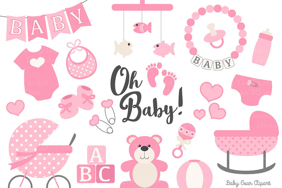 Vector Baby Clipart in Pink in Illustrations - product preview 8