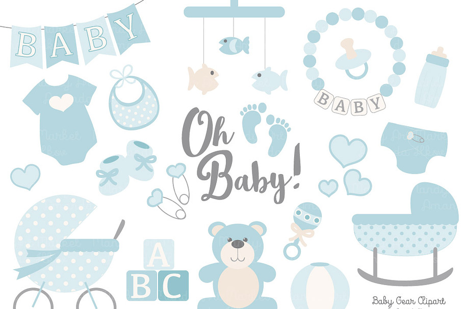 Vector Baby Clipart in Soft Blue