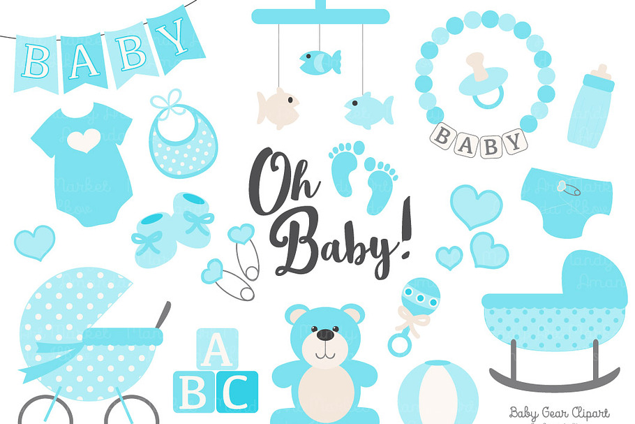 Vector Baby Clipart in Tropical Blue