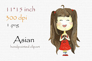 Digital clipart, asian girl