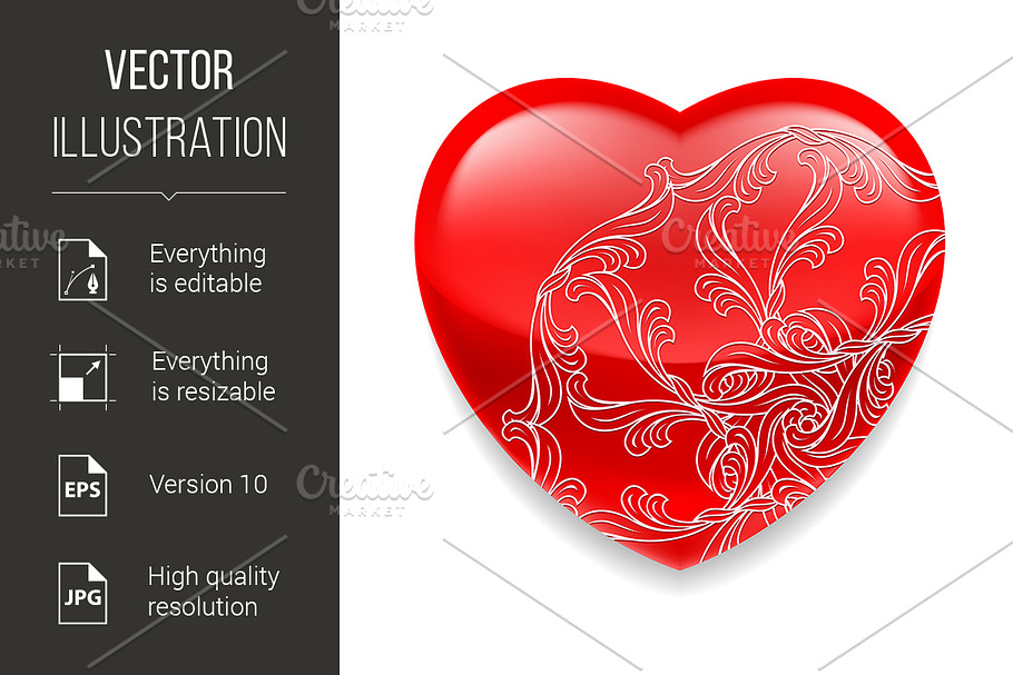 Shiny red heart with decor in Graphics - product preview 8
