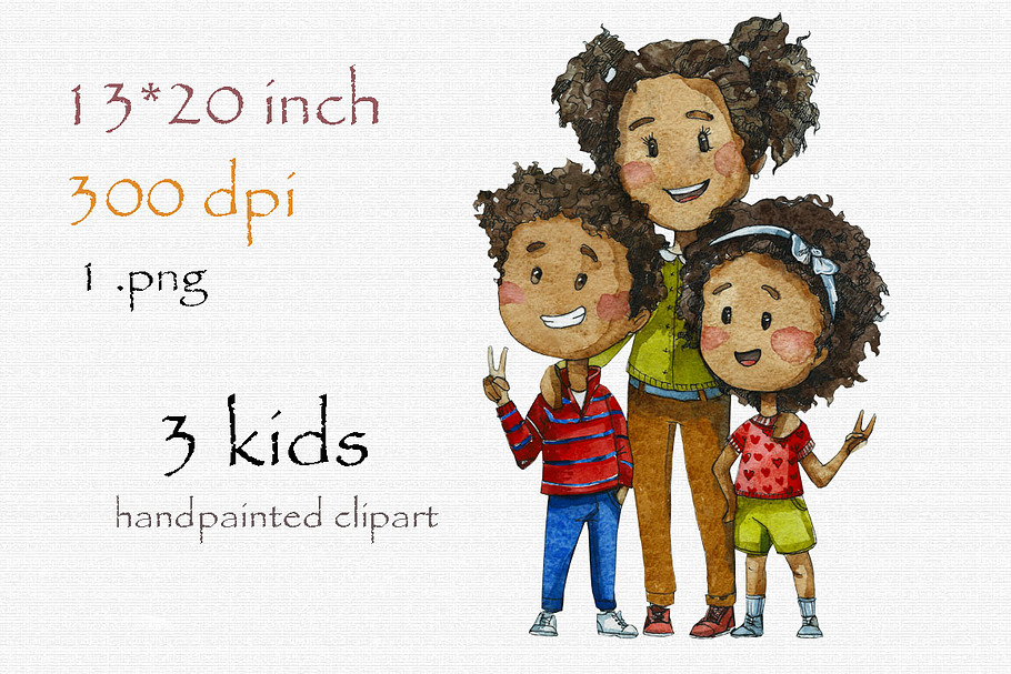 Digital clipart, black kids in Illustrations - product preview 8