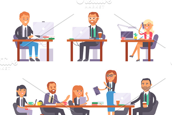 People working in busy office vector